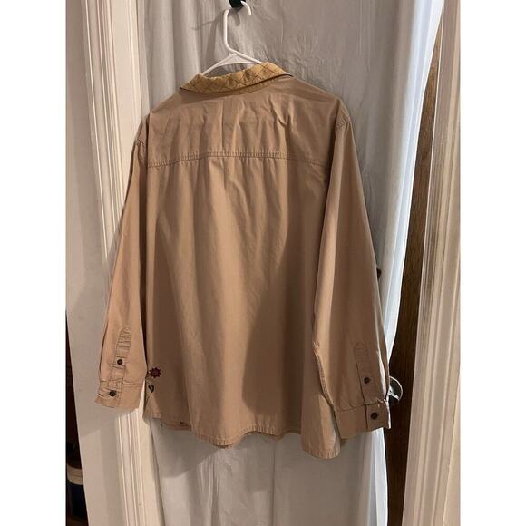 Bobbie Brooks Tan Fall Embroidered Button Up Shirt Size 26/28 Art To Wear - Picture 6 of 6